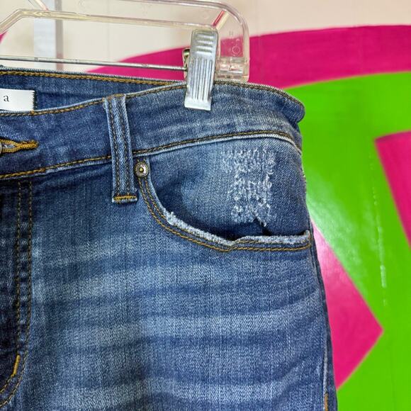 Eunina Blue Straight Leg Jeans with Distressed Rips and Frayed Hems. Size 13 - Picture 3 of 9